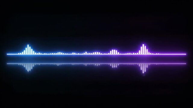 Colorful sound wave visualization with blue and pink light pulses reflecting on a dark background, showcasing the dynamic progression of audio frequencies in three sequential frames