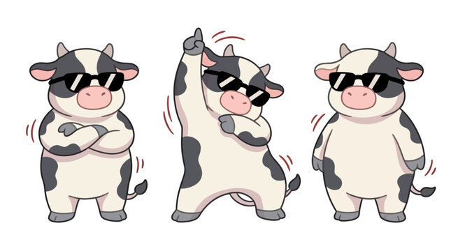 Cows wearing sunglasses dancing happy.