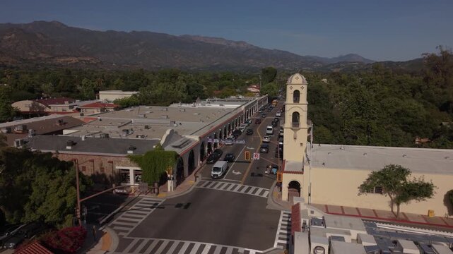 another flying past post office to arcade of Ojai, CA