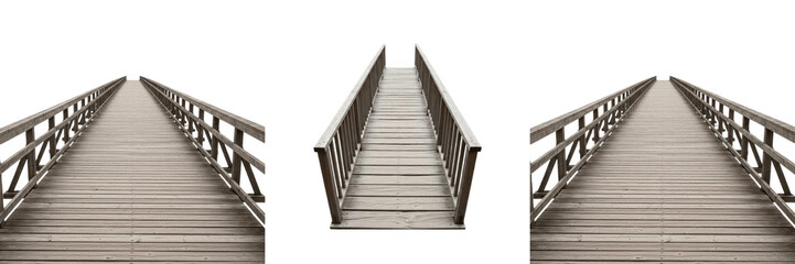 Fototapeta premium Modern Suspension Bridge Architectural Structure Side View Isolated On Transparent Background PNG Set.