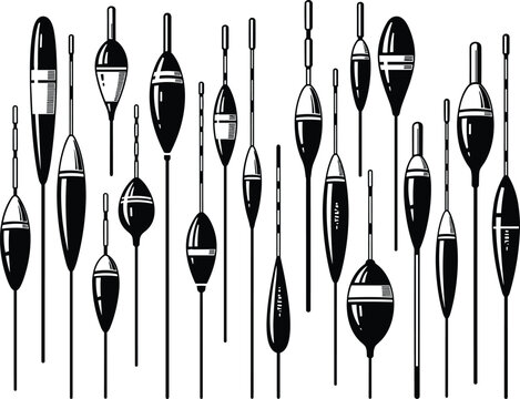 Fishing Float Icon Set Featuring Various Designs for Fishing Gear and Outdoor Sport Illustrations