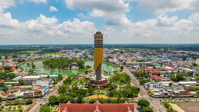 Aerial view of Roi et tower in Roi et province, Thailand.