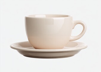 Fototapeta premium Creamy ceramic cup and saucer sit on a white backdrop, simple and clean
