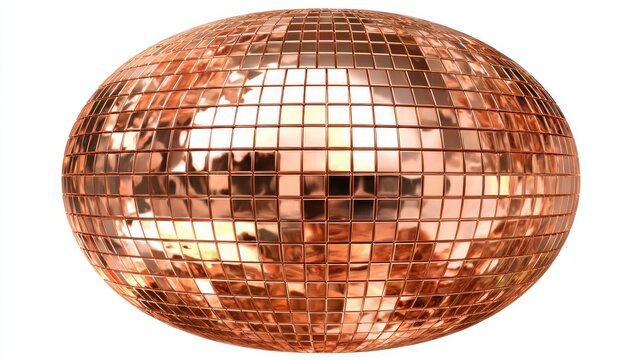 Copper sphere, tiled with small, reflective squares, catching light