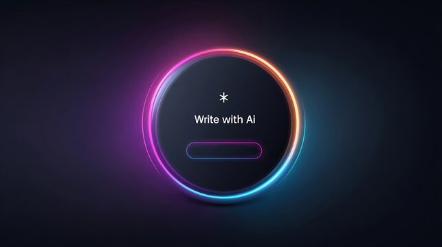 A futuristic AI interface with a glowing neon circle on a dark background
