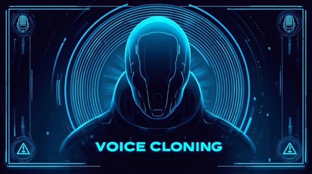 A futuristic illustration of voice cloning technology with a mysterious figure