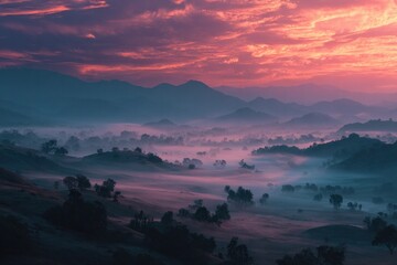 Obraz premium Dramatic mountain sunset with layered peaks and golden light