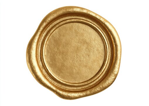 A blank, circular gold wax seal with raised concentric rings on white