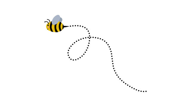 Bee flying along dotted path line illustration