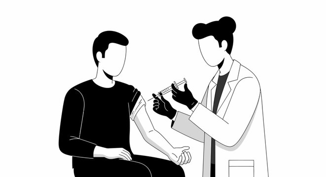 Doctor administering vaccine injection to patient in arm.