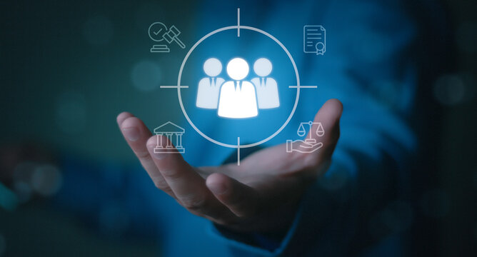 Ethical recruitment, corporate governance, workforce selection and regulatory compliance. Human resource targeting with legal and compliance concept, business holding focused team, law and justice