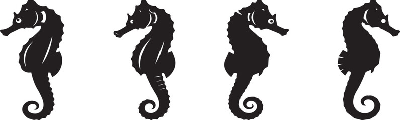 Naklejka premium seahorse animal icon, solid black, white background, minimalist, sharp edges, vector illustration.