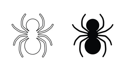Spider insect icon in both outline and solid black styles for nature and Halloween themed design elements © Delta