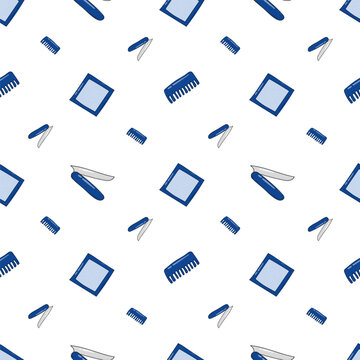 Barbershop pattern. barber tools seamless pattern. doodle barber equipment seamless pattern background