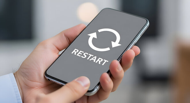 This image displays a Restart button on a smartphone screen, a common feature used to reboot the device to refresh its software and resolve minor glitches. 
