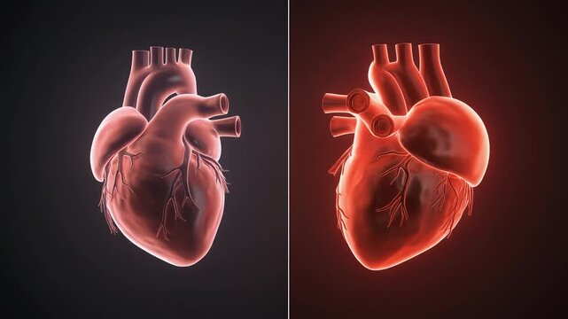 Human Heart Anatomical Comparison with Inflammation Highlight 3D