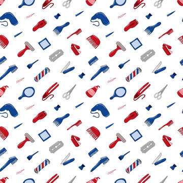 Barbershop pattern. barber tools seamless pattern. doodle barber equipment seamless pattern background