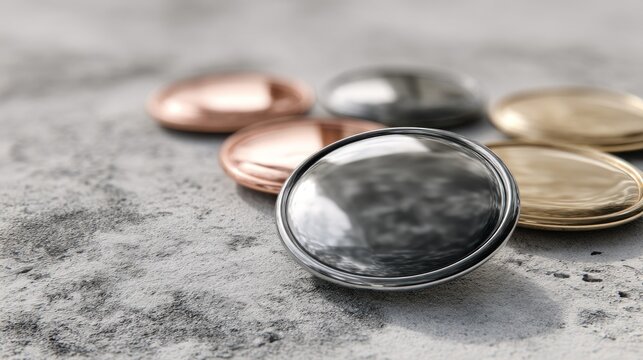 Metallic coins on textured surface