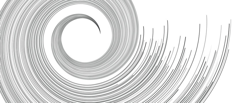 Abstract black spiral vortex of dashed lines on white background. Minimalist vector circular ornament for technology and geometry concept.