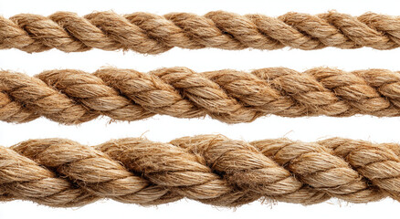 Fototapeta premium Close-up of three thick, woven fiber strands against a white backdrop