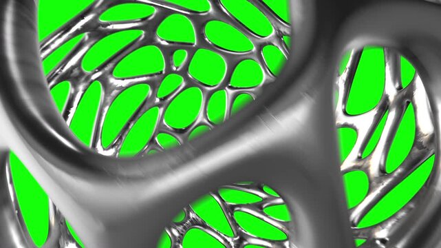 Abstract metallic voronoi geometric structure seamless animation on green screen