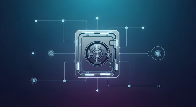 Digital safe icon representing cybersecurity, data protection, secure network, and financial technology concept