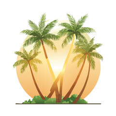 Fototapeta premium Palm trees silhouetted against sunset sky tropical illustration