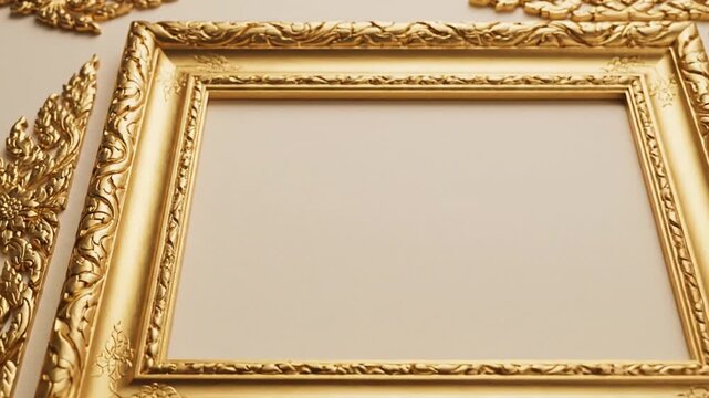 Ornate golden picture frame with detailed floral carvings