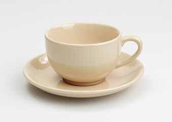 Fototapeta premium Light beige ceramic cup and saucer set isolated on a white background