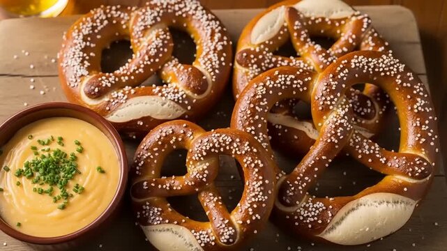 Delicious Soft Pretzels with Creamy Cheese Dip and Chives.