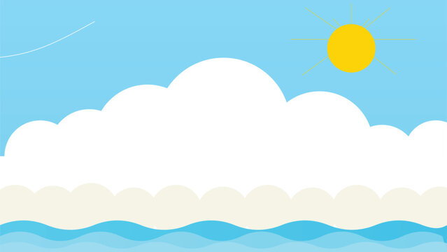 Cartoon of a sunny day with clouds and sea