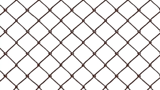 Intersecting brown threads form a repeating diamond-shaped mesh pattern on white