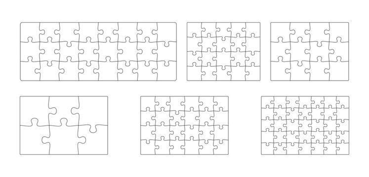 set of Empty jigsaw puzzle grid template, pieces. puzzle elements. Flat vector illustration on isolated