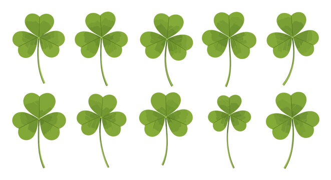set of green four leaf clover illustrations on white background