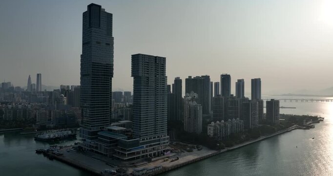 Aerial footage of landscape in shenzhen city, China 