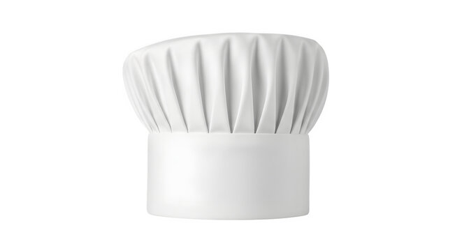 A white chef's hat sits on a transparent background with pleats