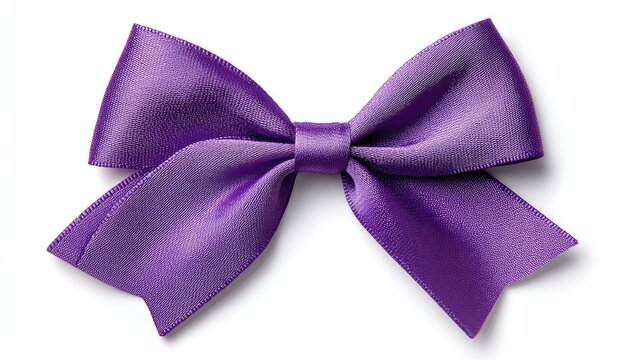 A vibrant, satin, purple bow with elegant loops and tails on white