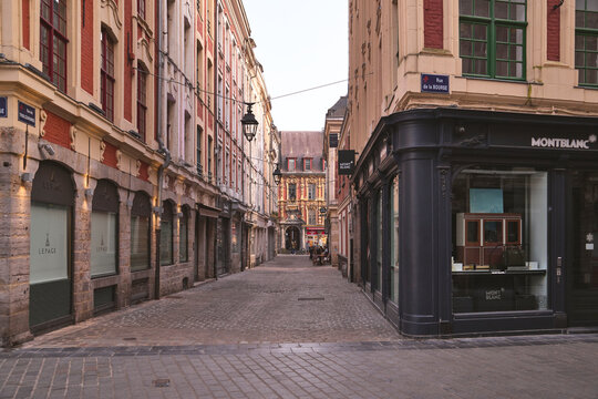 Lille, France - 8 March 2026: Lille old town street with historic flemish architecture