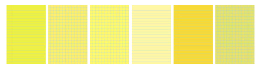 Set of yellow legal pad pages with lined or grid designs © dniprodd