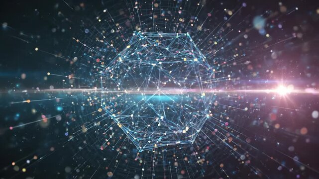 Futuristic Digital Particles and Light Burst in Space.