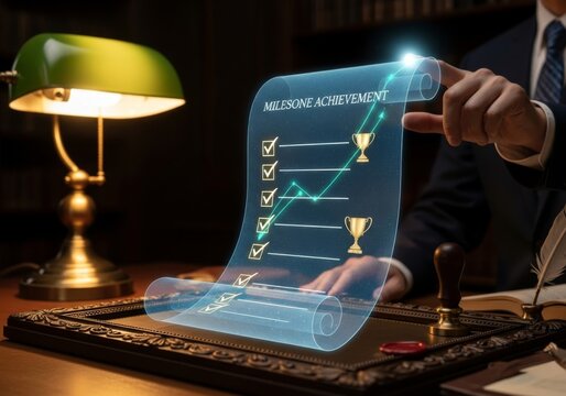 Businessman Interacting with Holographic Document Showing Growth and