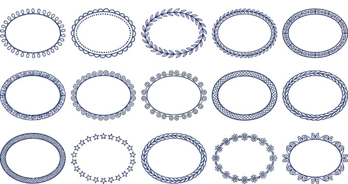 Set of 15 handdrawn oval frames