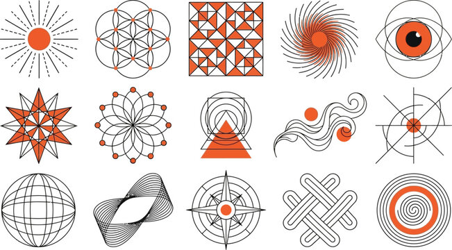 Set of abstract geometric symbols and sacred geometry icons