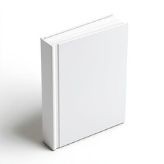 Naklejka premium A blank, white, hardcover book standing upright against a white background