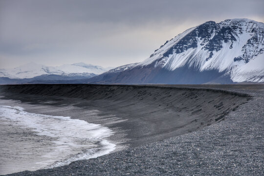 Black sand beach at Austurhorn on the Hvalnes peninsula in southeastern Iceland
