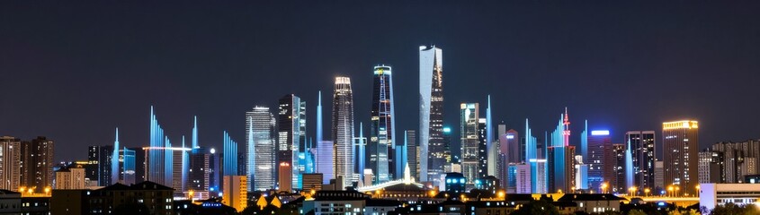 Obraz premium Nighttime skyline spectacle urban city cityscape photography modern environment aerial view urban aesthetics
