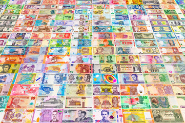 Money from different countries of the world. Mosaic of paper money. Background of money © Sergii