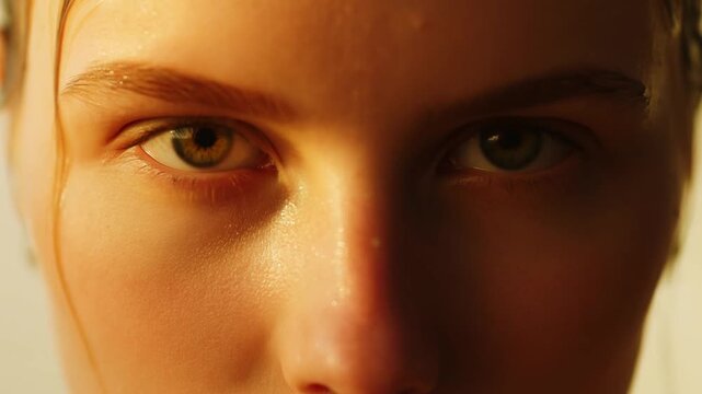 A Young Womans Face in Extreme Close Up with Dramatic Light and Shadow.