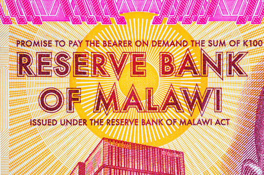 100 Malawi Kwacha Banknote fragment for designers. Money of Malawi and Africa.