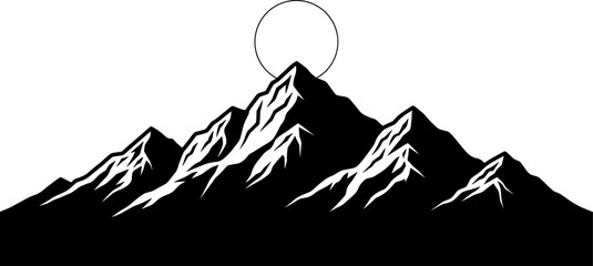 Obraz premium Jagged mountain peaks with rising sun silhouette